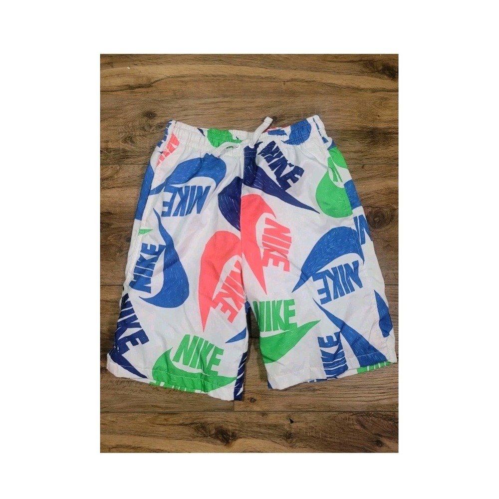 NIKE Swoosh Spell Out Logo All Over Print  Swim Trunks Boys Size Youth Large